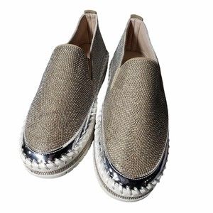 Belifi Rhinestone Platform Slip on Shoes size 9 Silver Champagne & White No Box